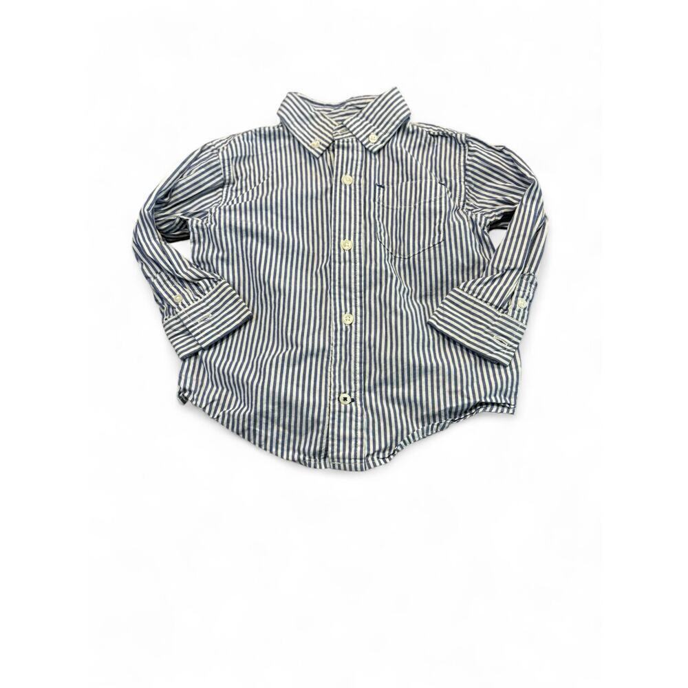 Gymboree Boys Pinstriped Blue White Button Down Long Sleeve Size 18-24 Months